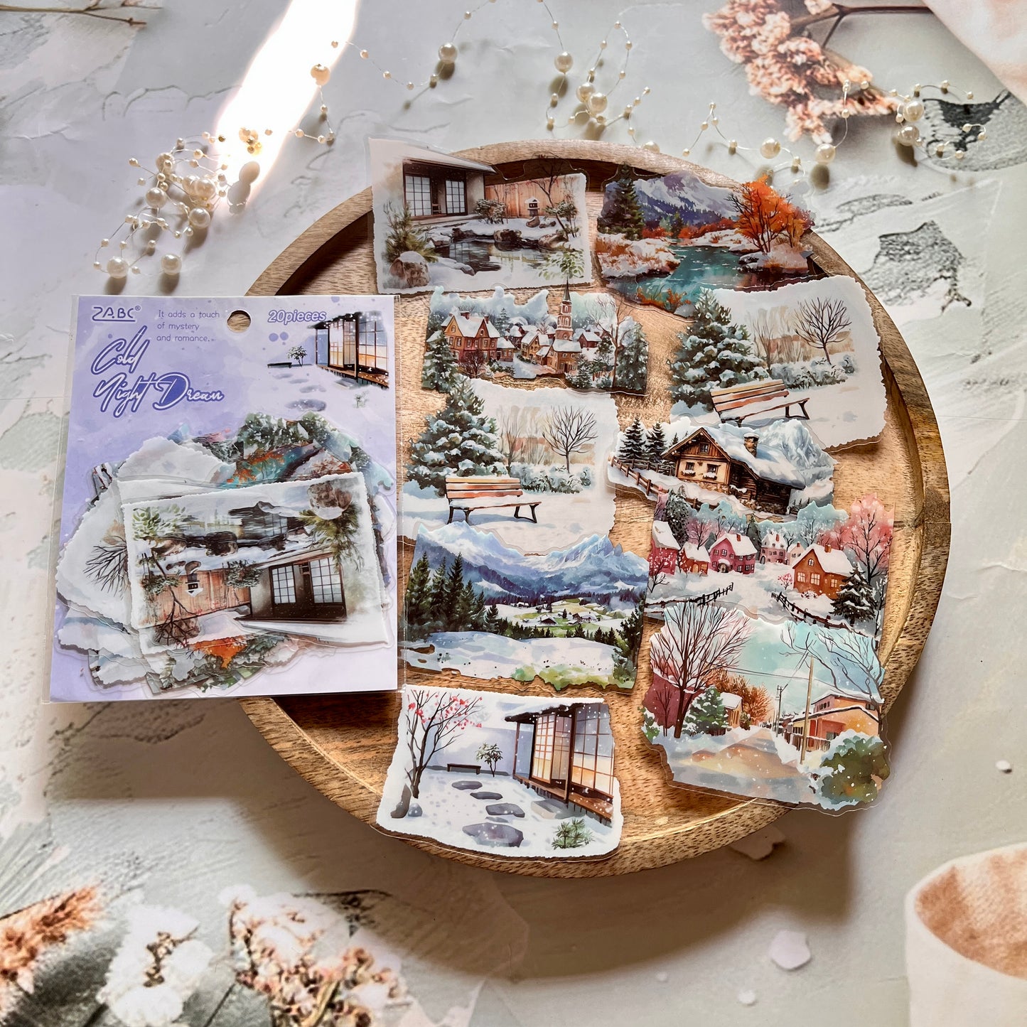 20 Pcs Four Seasons String Song Landscape PET Stickers for Journaling