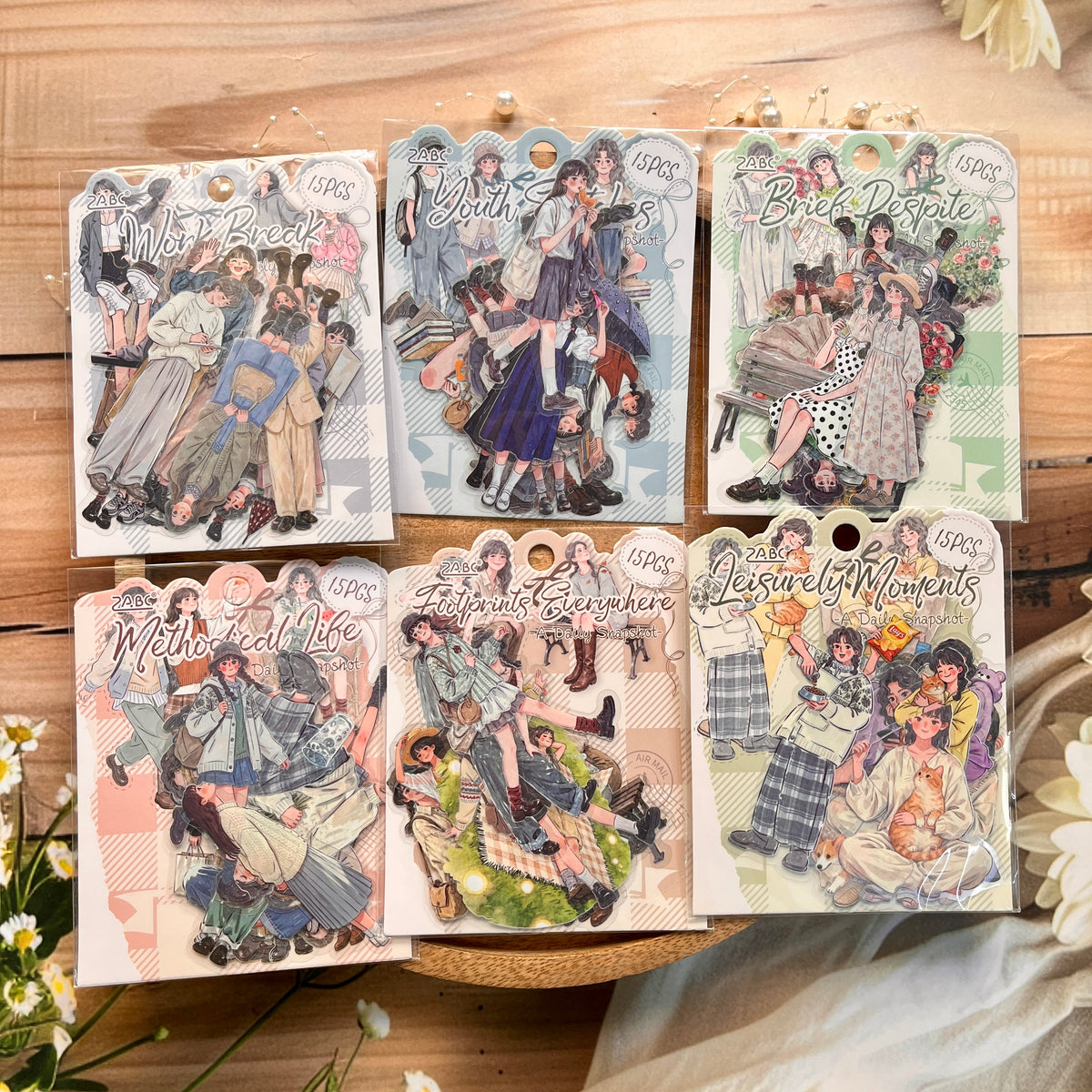 15 Pcs A Moment in Daily Life Series Cute Character Stickers for Journaling