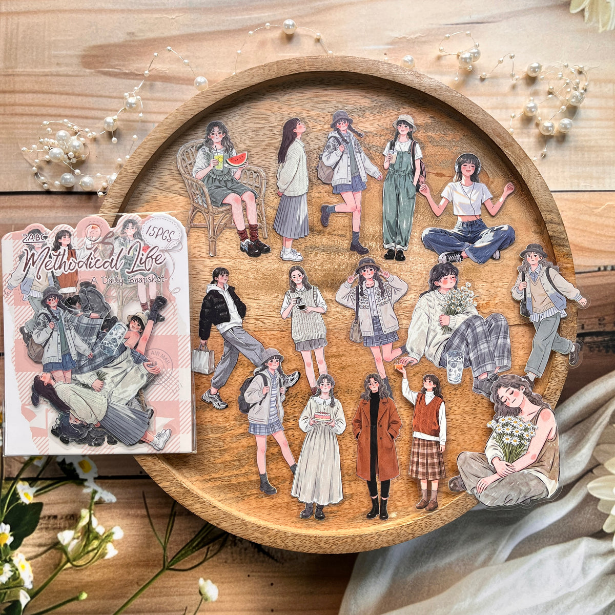 15 Pcs A Moment in Daily Life Series Cute Character Stickers for Journaling