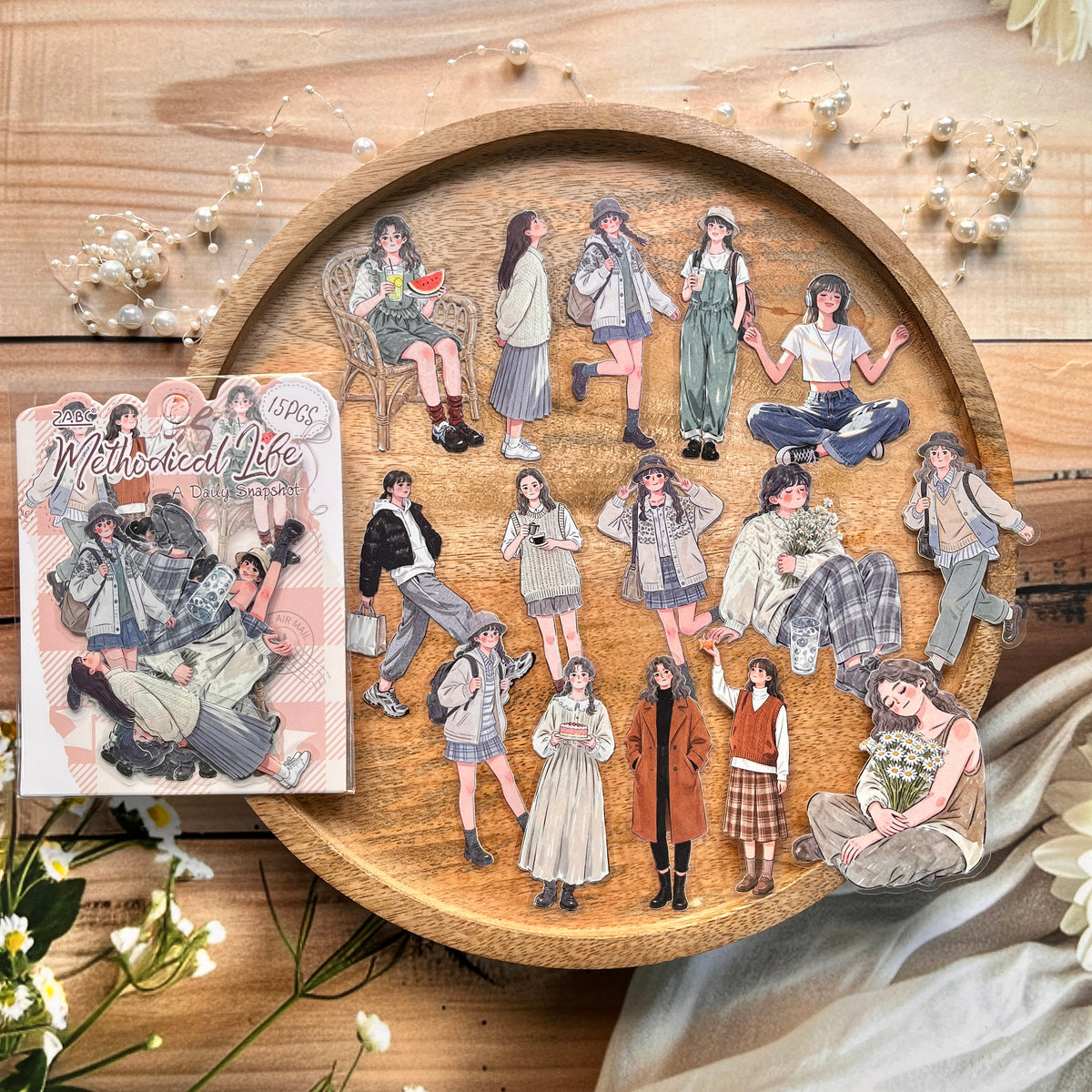 15 Pcs A Moment in Daily Life Series Cute Character Stickers for Journaling