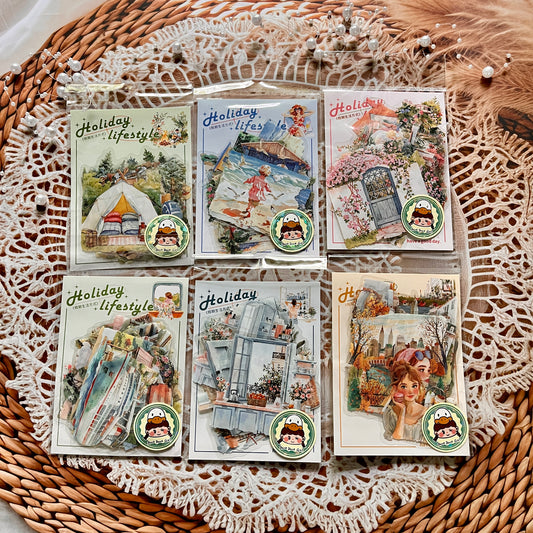 20 Pcs Holiday Lifestyle Series Vintage Travel Plant Flower Pet Stickers