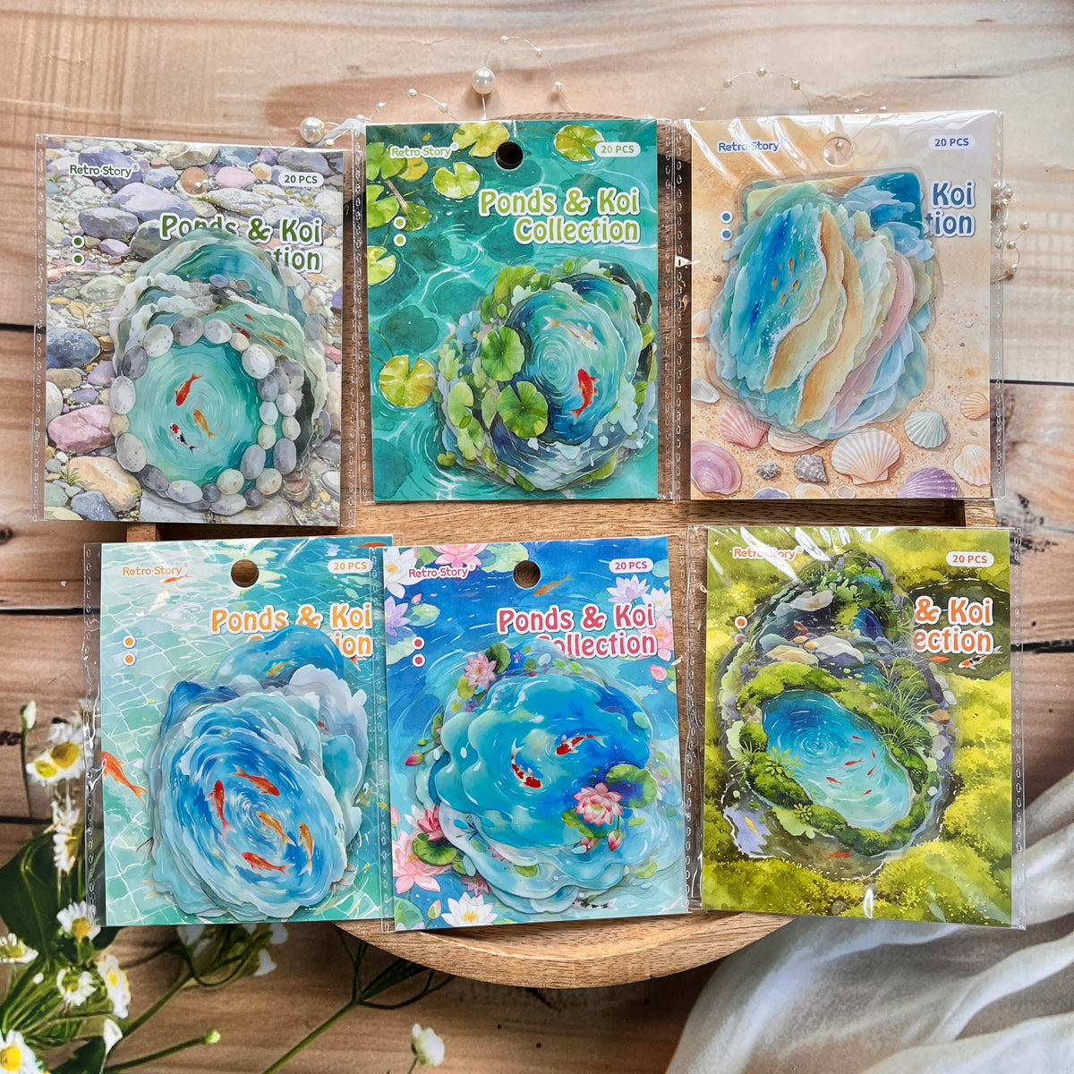 20 Pcs Clear Pond Reflecting Carp Series Pond-themed Journaling Stickers