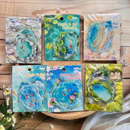 20 Pcs Clear Pond Reflecting Carp Series Pond-themed Journaling Stickers