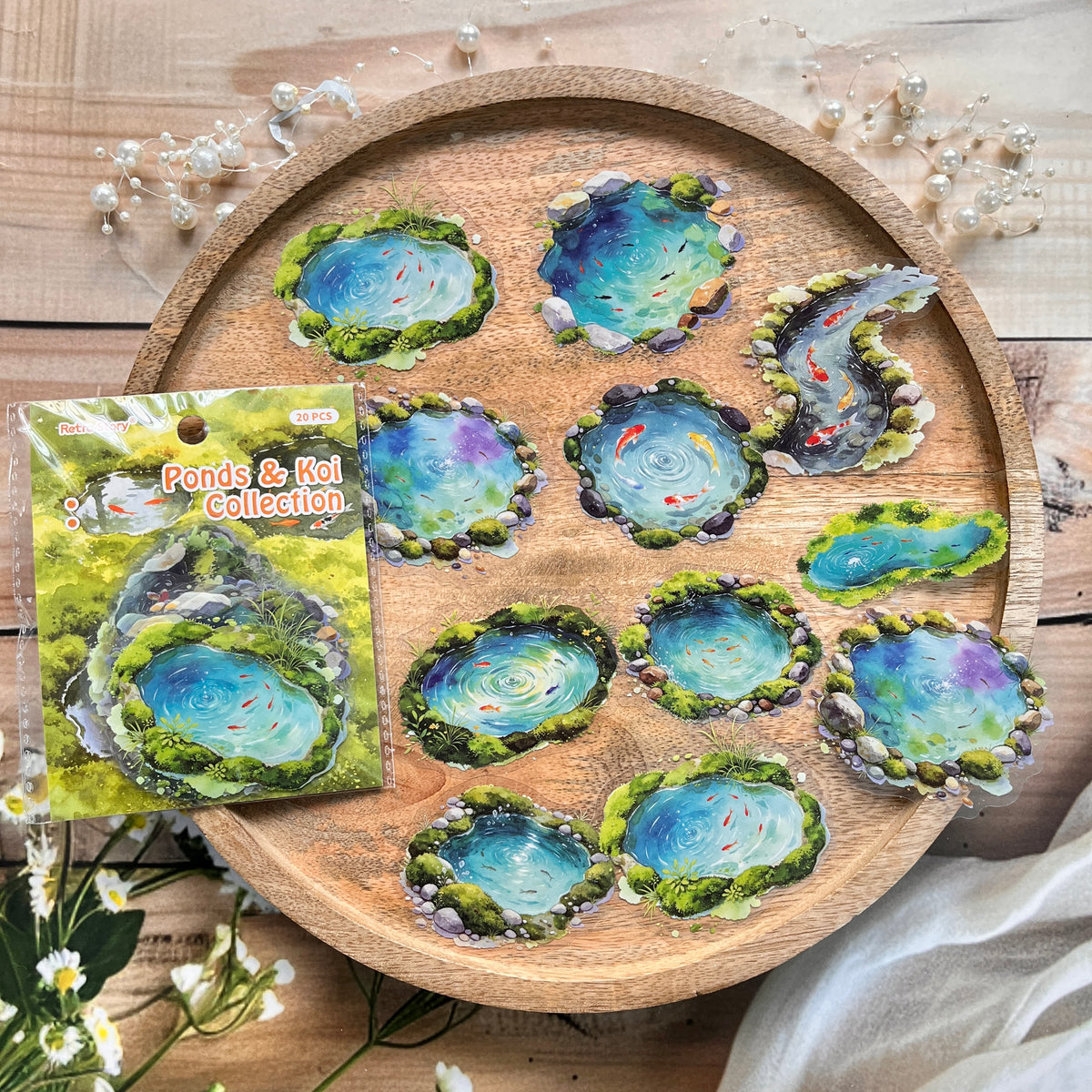 20 Pcs Clear Pond Reflecting Carp Series Pond-themed Journaling Stickers