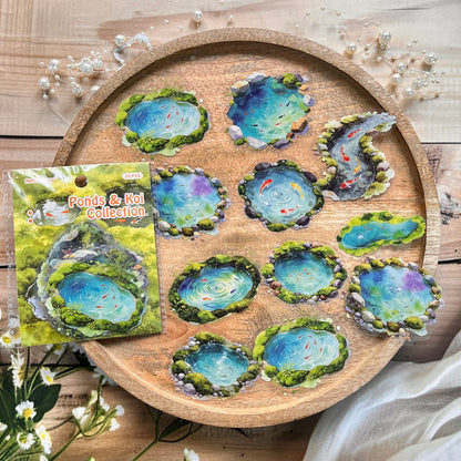 20 Pcs Clear Pond Reflecting Carp Series Pond-themed Journaling Stickers