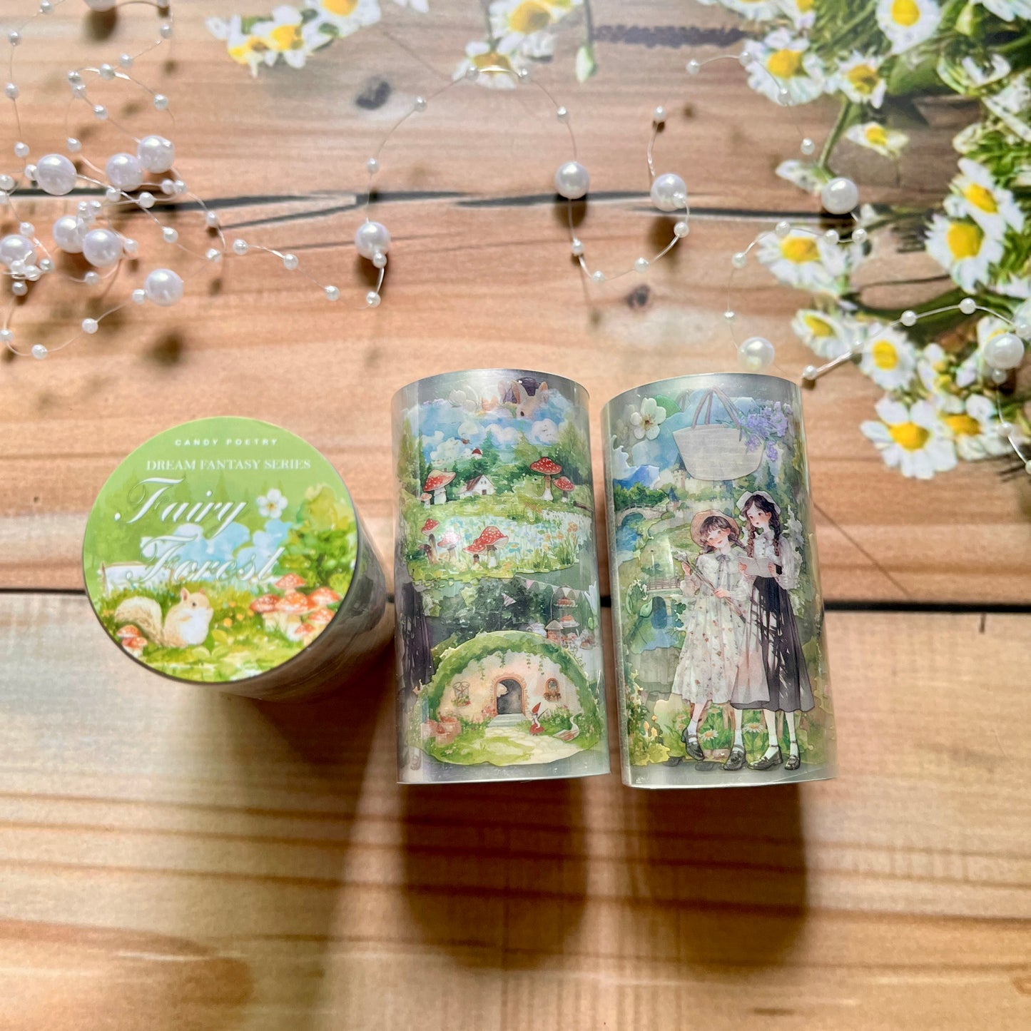 70mm*200cm Dream Reverie Series Kawaii Character Flower Landscaping PET Tape