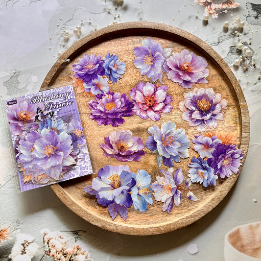 20 Pcs Multi Size Golden Flower Language Series Floral Stickers