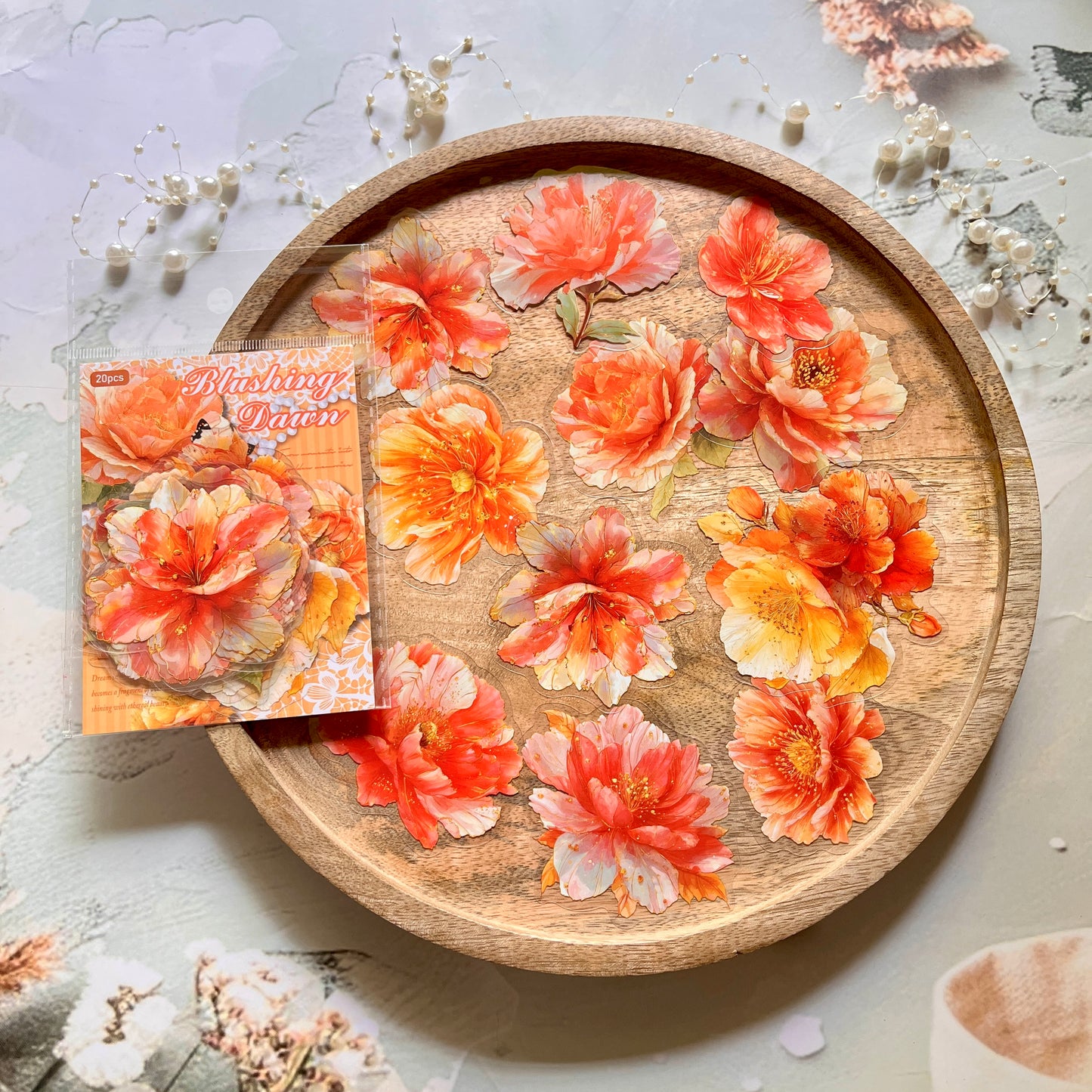 20 Pcs Multi Size Golden Flower Language Series Floral Stickers