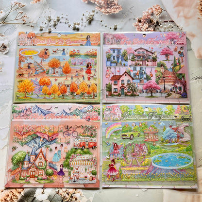 3 Sheets/pack Floral Garden Travel Miniature Scene 3D Stickers for Scrapbooking