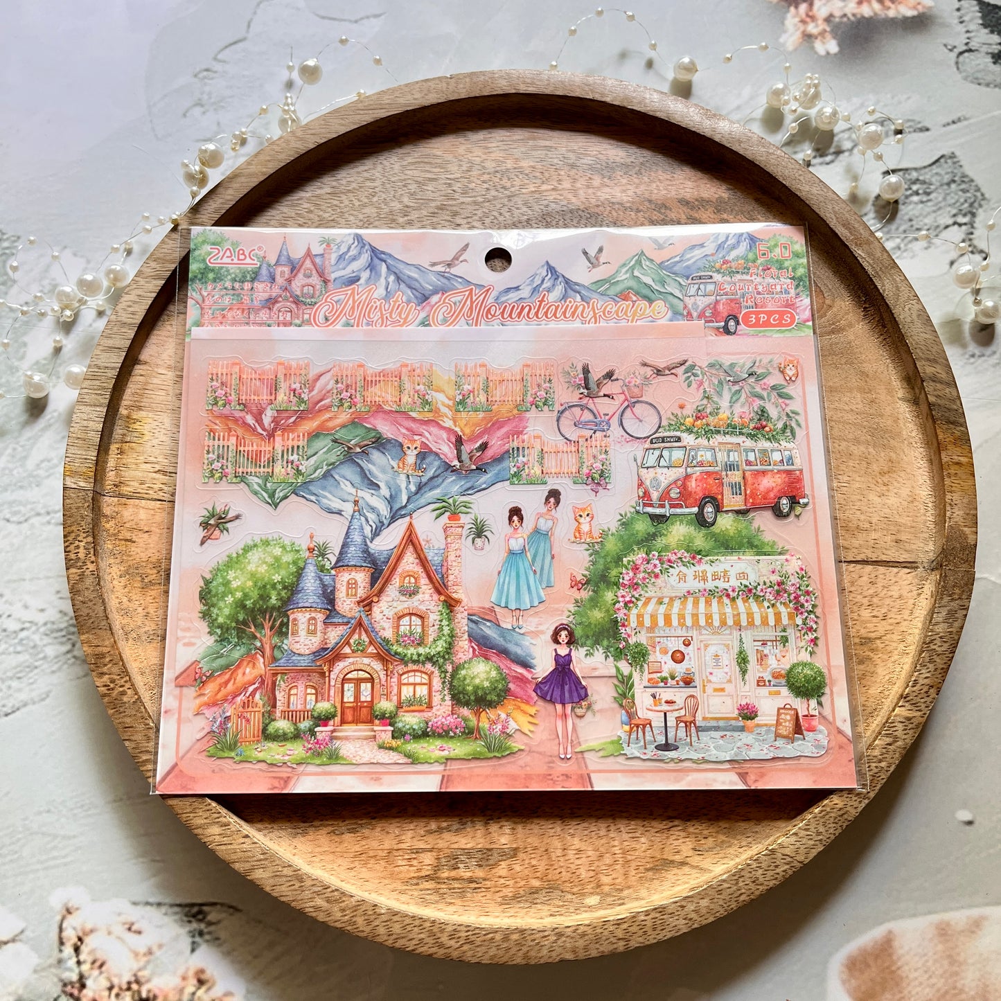 3 Sheets/pack Floral Garden Travel Miniature Scene 3D Stickers for Scrapbooking