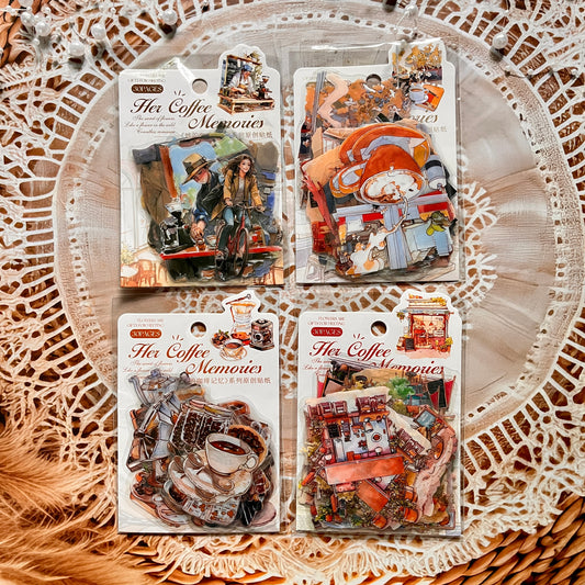 30 Pcs Her Coffee Memory Series Vintage Character Coffee Stickers