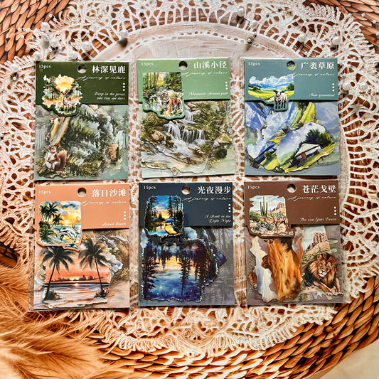 15 Pcs Nature Journey Series Vintage Forest Pet Sticker Pack
