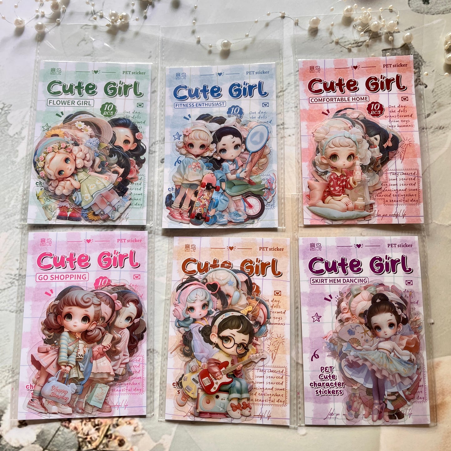 10 Pcs Cute Girl Series Cartoon Characters Decorative Stickers for Journaling