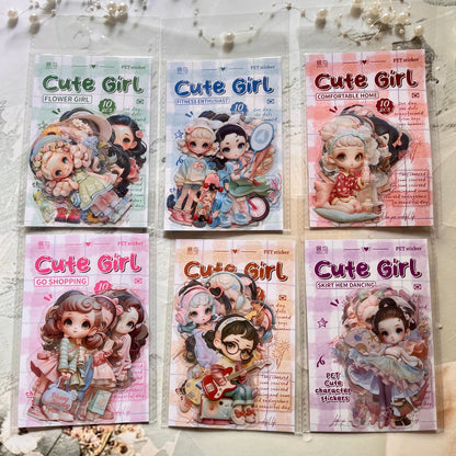 10 Pcs Cute Girl Series Cartoon Characters Decorative Stickers for Journaling