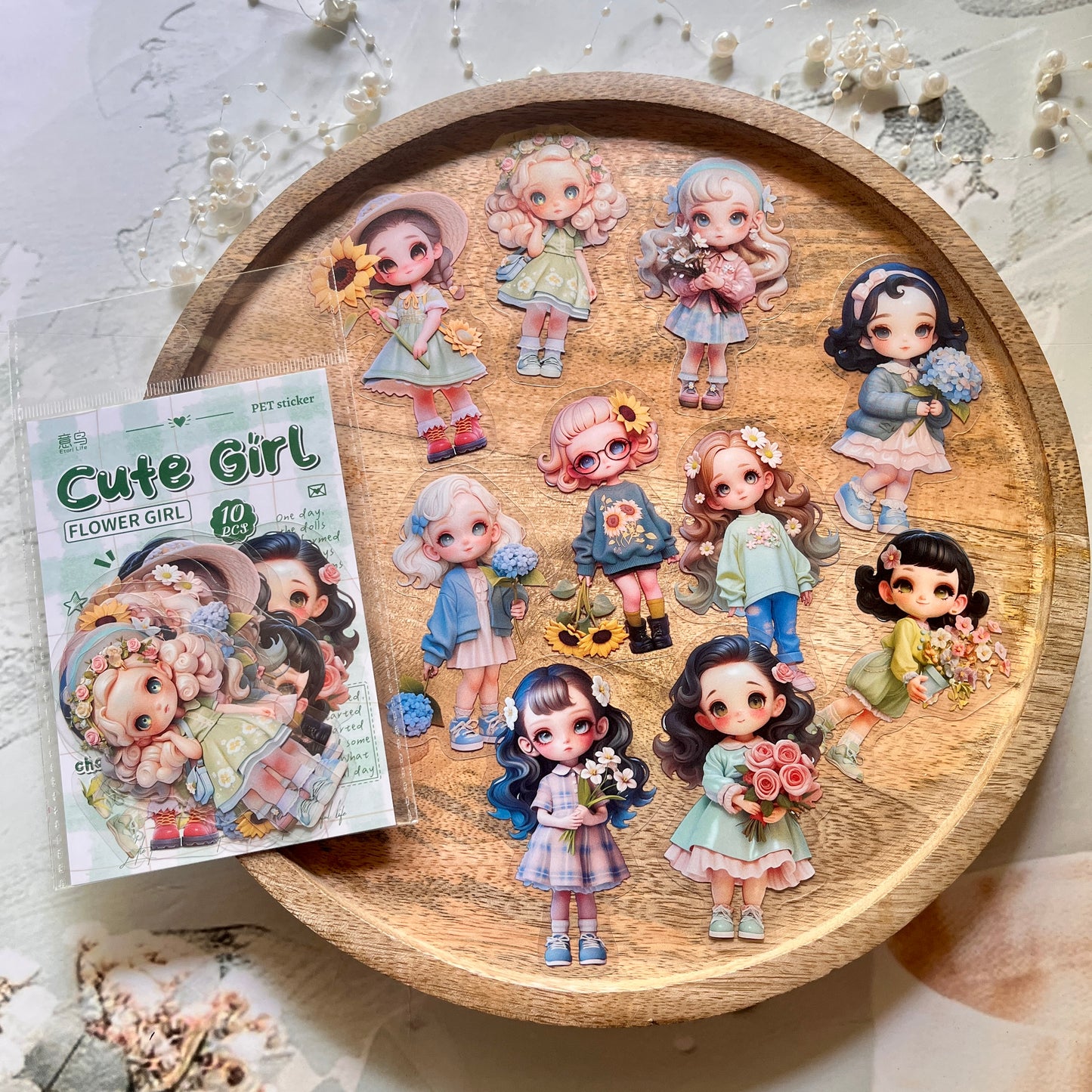 10 Pcs Cute Girl Series Cartoon Characters Decorative Stickers for Journaling