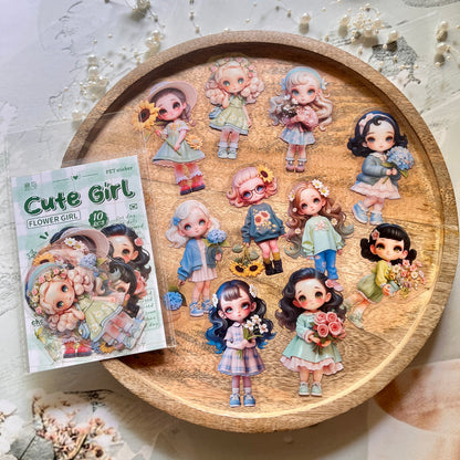 10 Pcs Cute Girl Series Cartoon Characters Decorative Stickers for Journaling