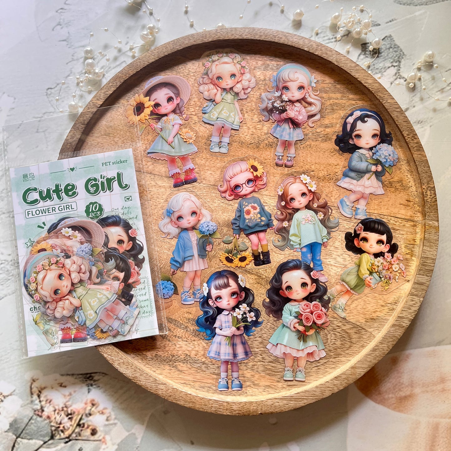 10 Pcs Cute Girl Series Cartoon Characters Decorative Stickers for Journaling