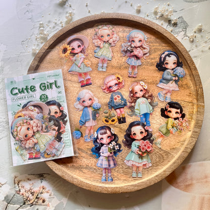 10 Pcs Cute Girl Series Cartoon Characters Decorative Stickers for Journaling