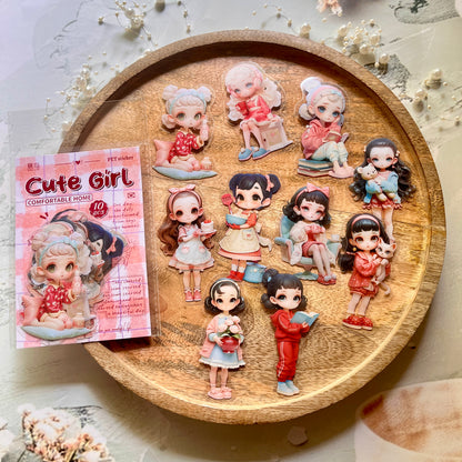 10 Pcs Cute Girl Series Cartoon Characters Decorative Stickers for Journaling