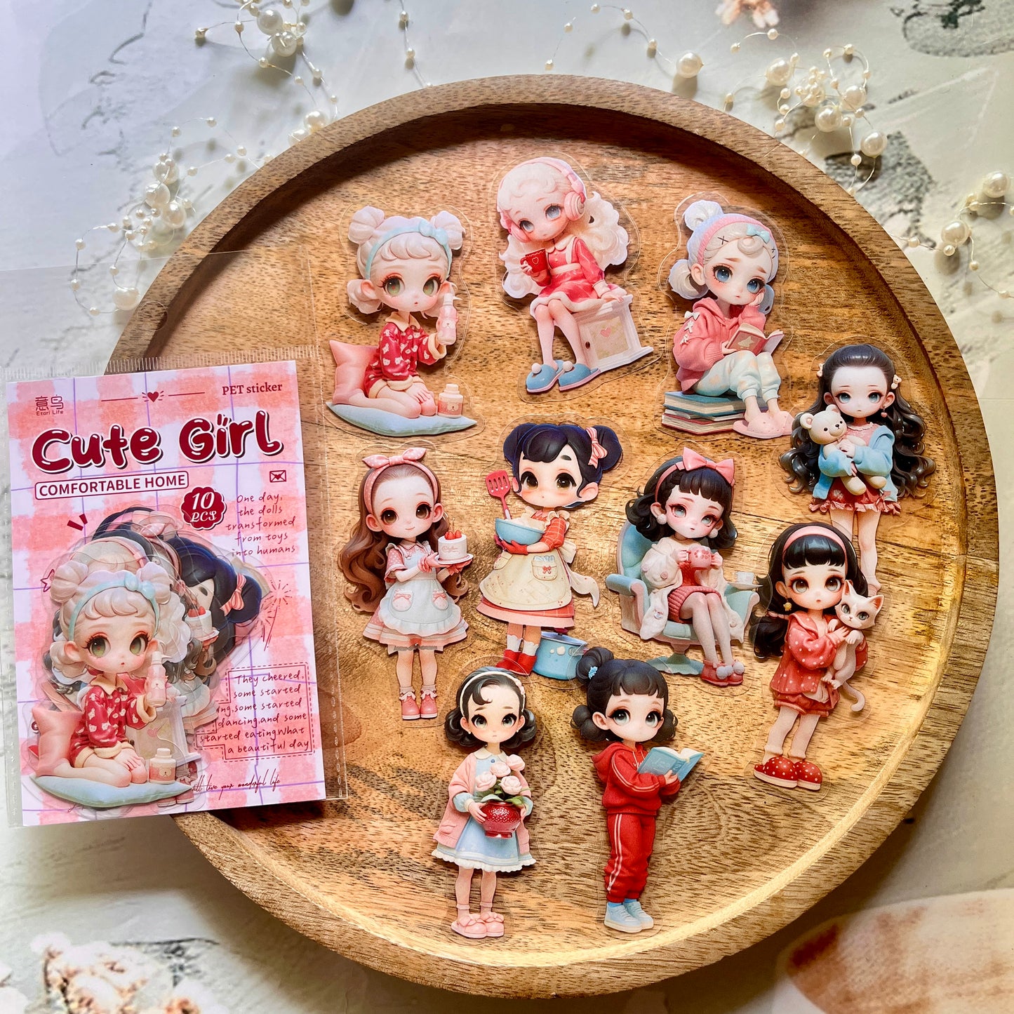 10 Pcs Cute Girl Series Cartoon Characters Decorative Stickers for Journaling