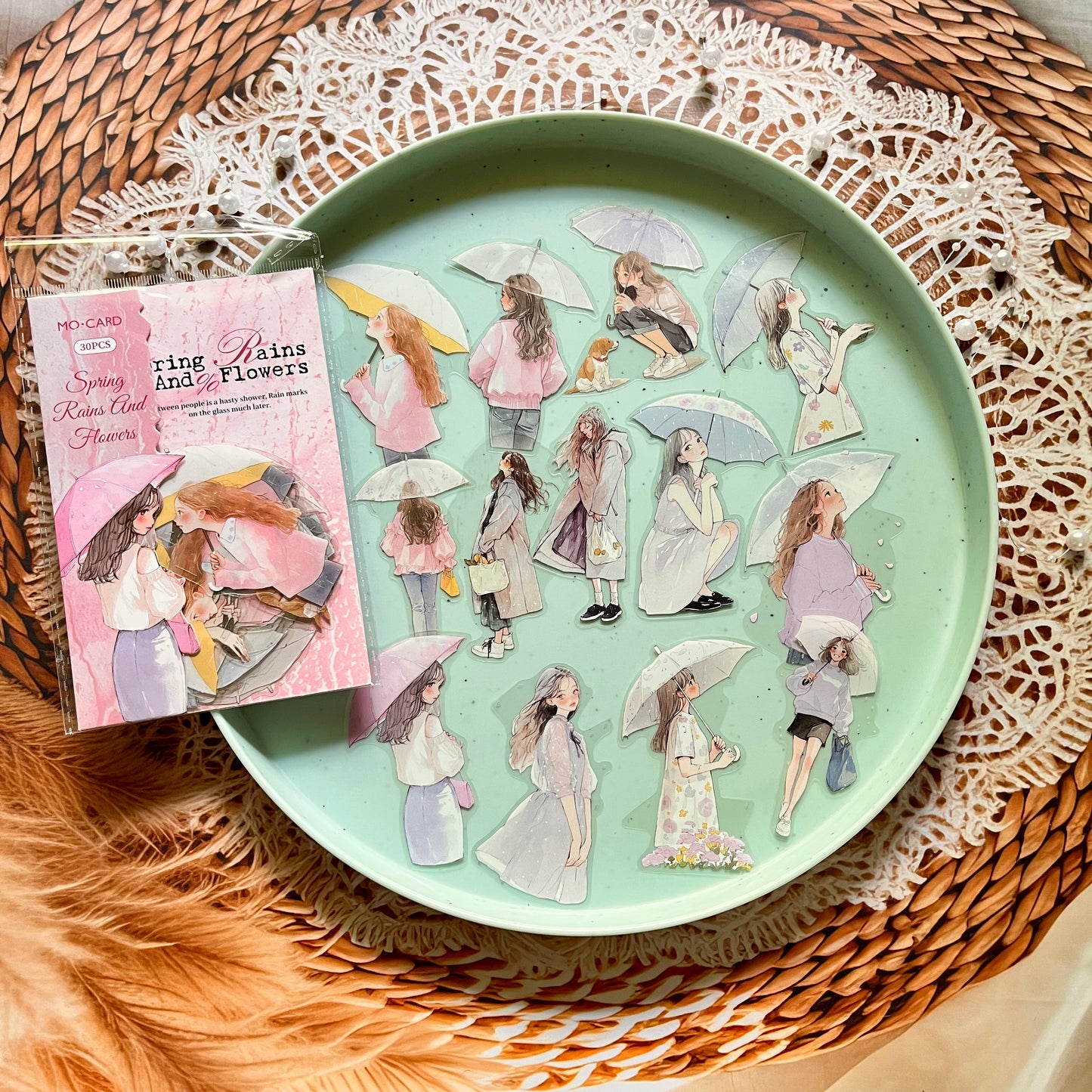 30 Pcs Rain Overture Series Vintage Umbrella Character stickers