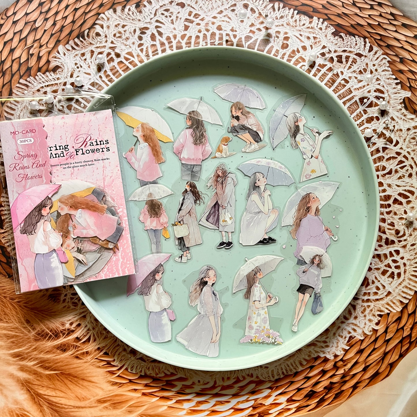 30 Pcs Rain Overture Series Vintage Umbrella Character stickers