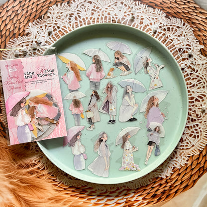 30 Pcs Rain Overture Series Vintage Umbrella Character stickers