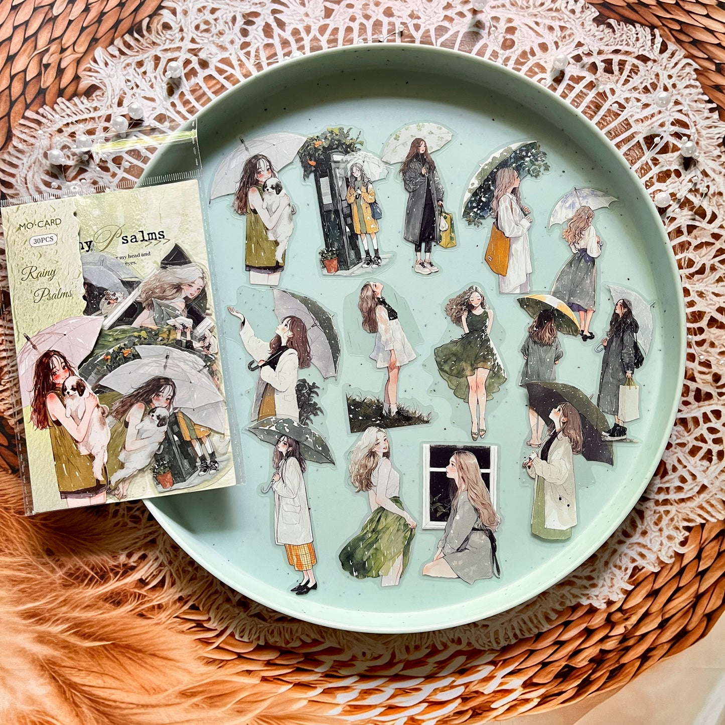 30 Pcs Rain Overture Series Vintage Umbrella Character stickers