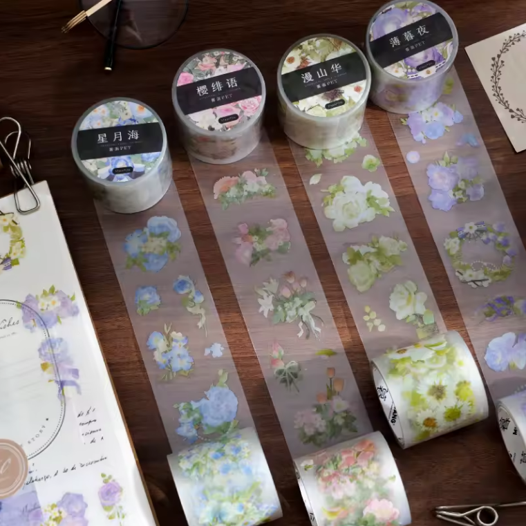 2M/Roll Taste of Spring Series INS Flower Handbook Decorative PET Tape