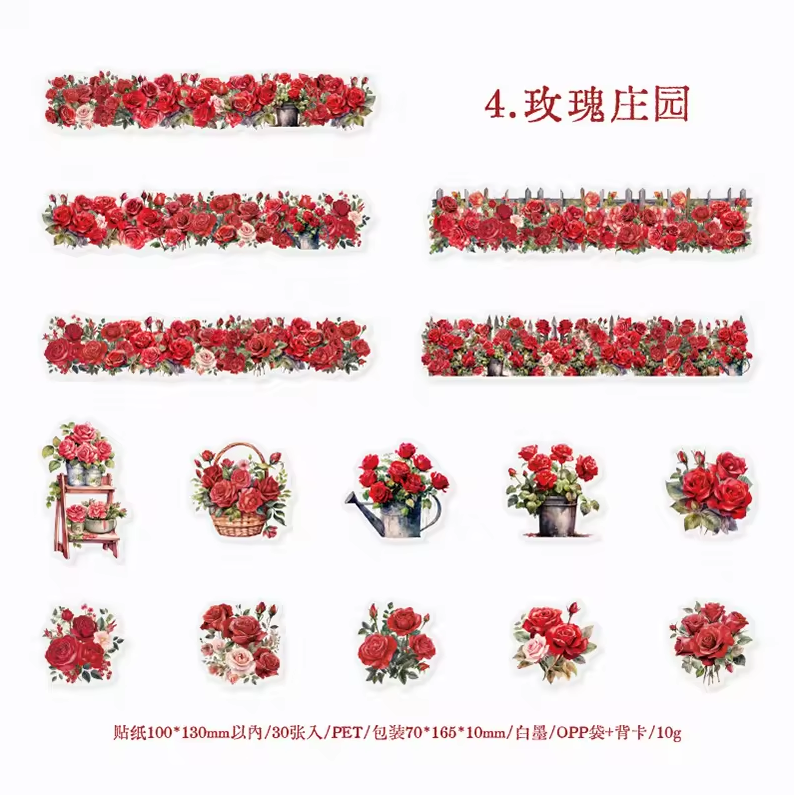 30 sheets/pack Alice Manor series flower collage PET sticker Pack