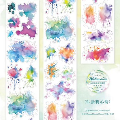 2M/Roll Watercolor Fantasy Series Watercolor Underpainting Washi Tape