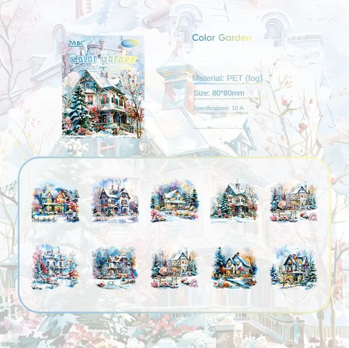 10 Pcs Colorful Dream Garden Retro Castle Stickers Pack