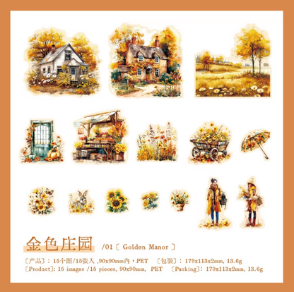 15 Pcs Farewell To The Afternoon Series Vintage Flower Character Landscaping stickers