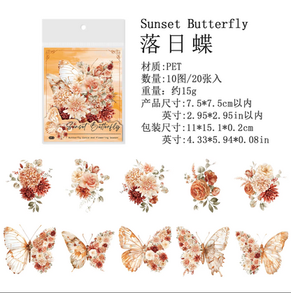 20 Pcs Butterfly Dance Flower Season Series Retro Fresh Butterfly stickers