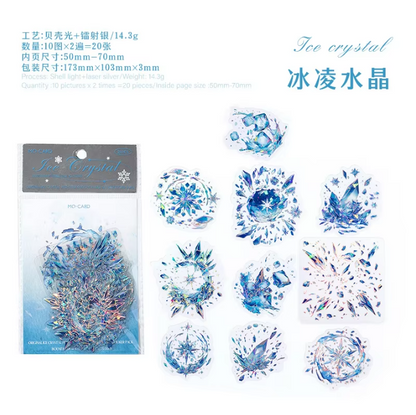 20 pcs Ice Crystal PET Stereoscopic Laser Silver Sticker Pack
