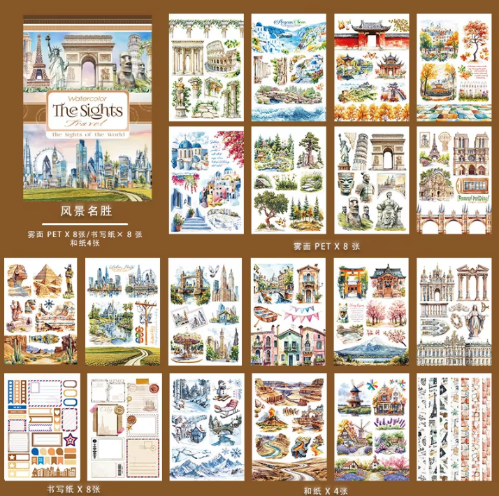 20 sheets Europe and the US landscape figures love and travel sticker book