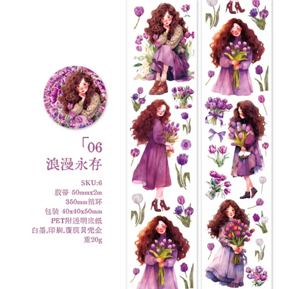 2M/Roll Flowers and You Series Literary Shell Light Girl Pet Tape