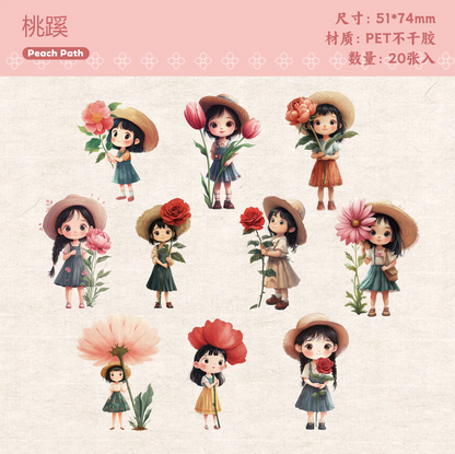 20 Pcs Hibiscus Series Fairy Tale Cute Girl Stickers