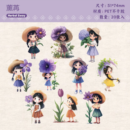 20 Pcs Hibiscus Series Fairy Tale Cute Girl Stickers