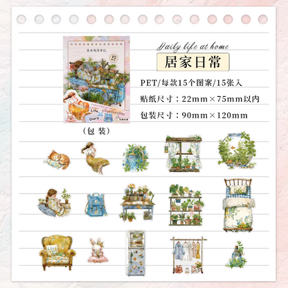 15 Pcs Life Observation Diary Series Vintage Plant Character pet sticker