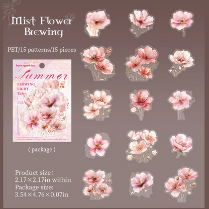 15 pcs Flower Story Series Multi-Size Flower Sticker Pack