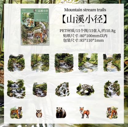 15 Pcs Nature Journey Series Vintage Forest Pet Sticker Pack