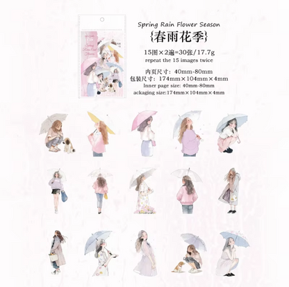 30 Pcs Rain Overture Series Vintage Umbrella Character stickers