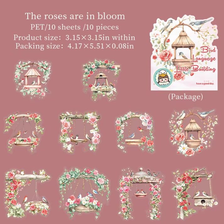 10 Pcs Bird Language Little Bird House Series Vintage Stickers