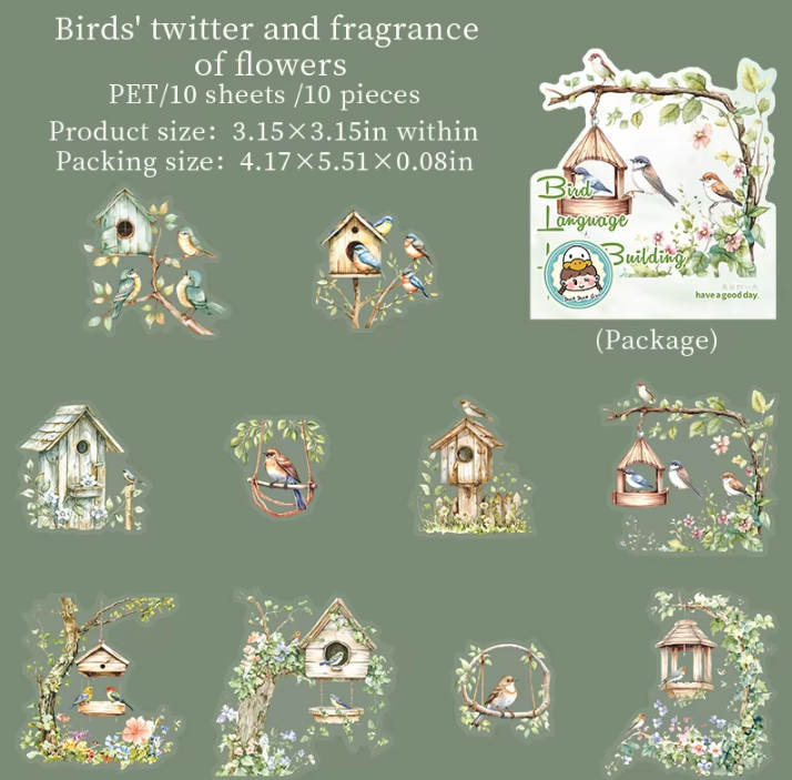 10 Pcs Bird Language Little Bird House Series Vintage Stickers