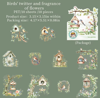 10 Pcs Bird Language Little Bird House Series Vintage Stickers
