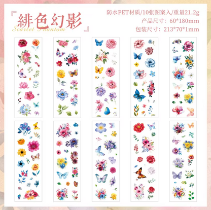 10 sheets Flow Flower Language Pet Sticker Sheets