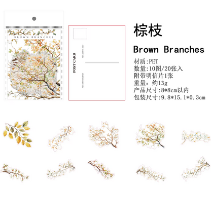 20 Pcs Branches and Leaves Series Decorative Stickers