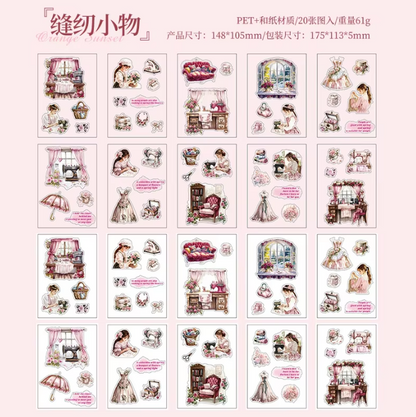 20 Pcs Small Fortune Series Vintage Character Flower Coffee Landscape Sticker Book