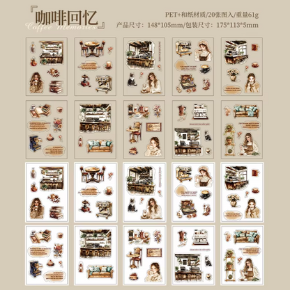 20 Pcs Small Fortune Series Vintage Character Flower Coffee Landscape Sticker Book